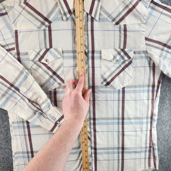 Wrangler Cowboy Cut Regular X-long Tails Single Needle Pearl Snap Plaid Shirt - Picture 12 of 16